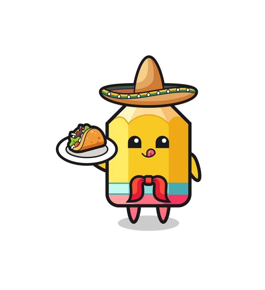 lápiz mascota chef mexicano sosteniendo un taco vector