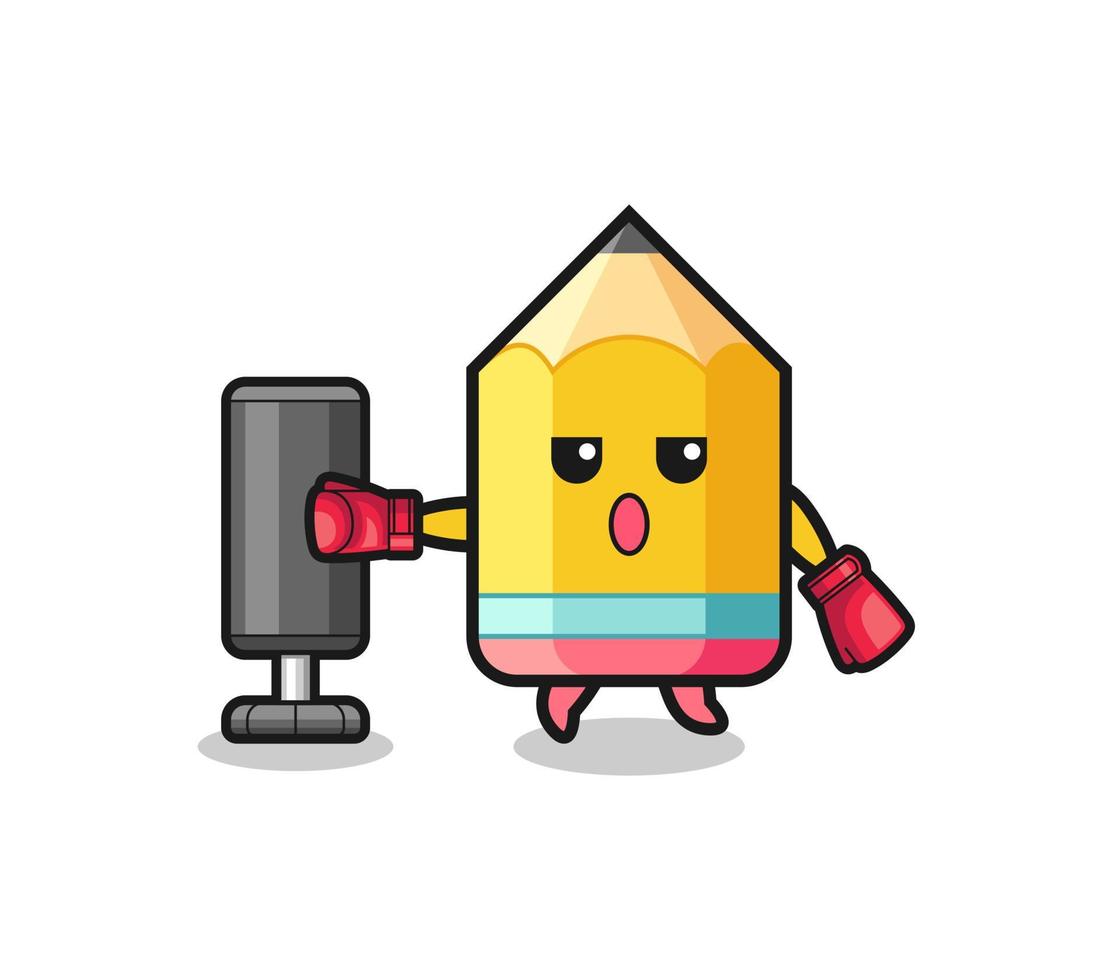 pencil boxer cartoon doing training with punching bag vector