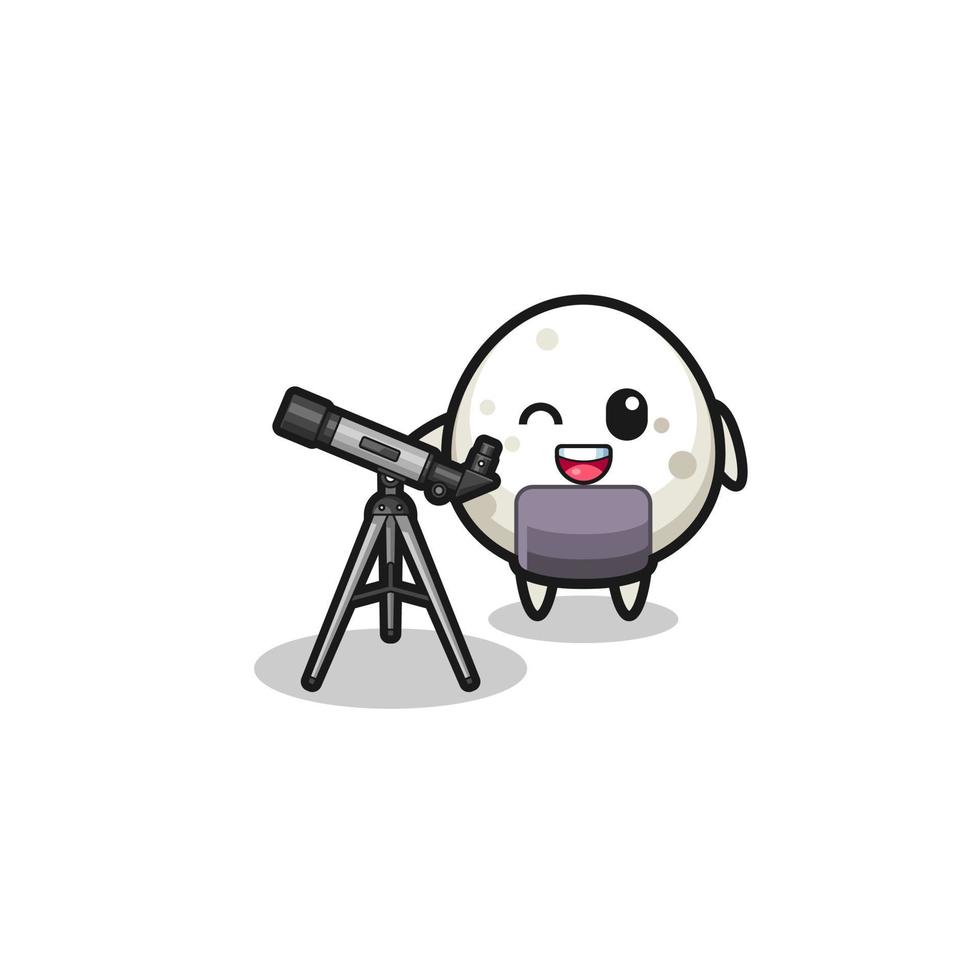 onigiri astronomer mascot with a modern telescope vector