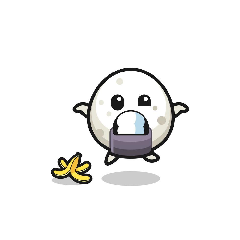 onigiri cartoon is slip on a banana peel vector