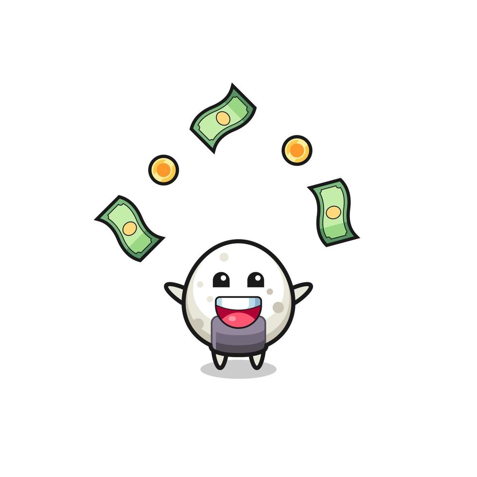 illustration of the onigiri catching money falling from the sky vector
