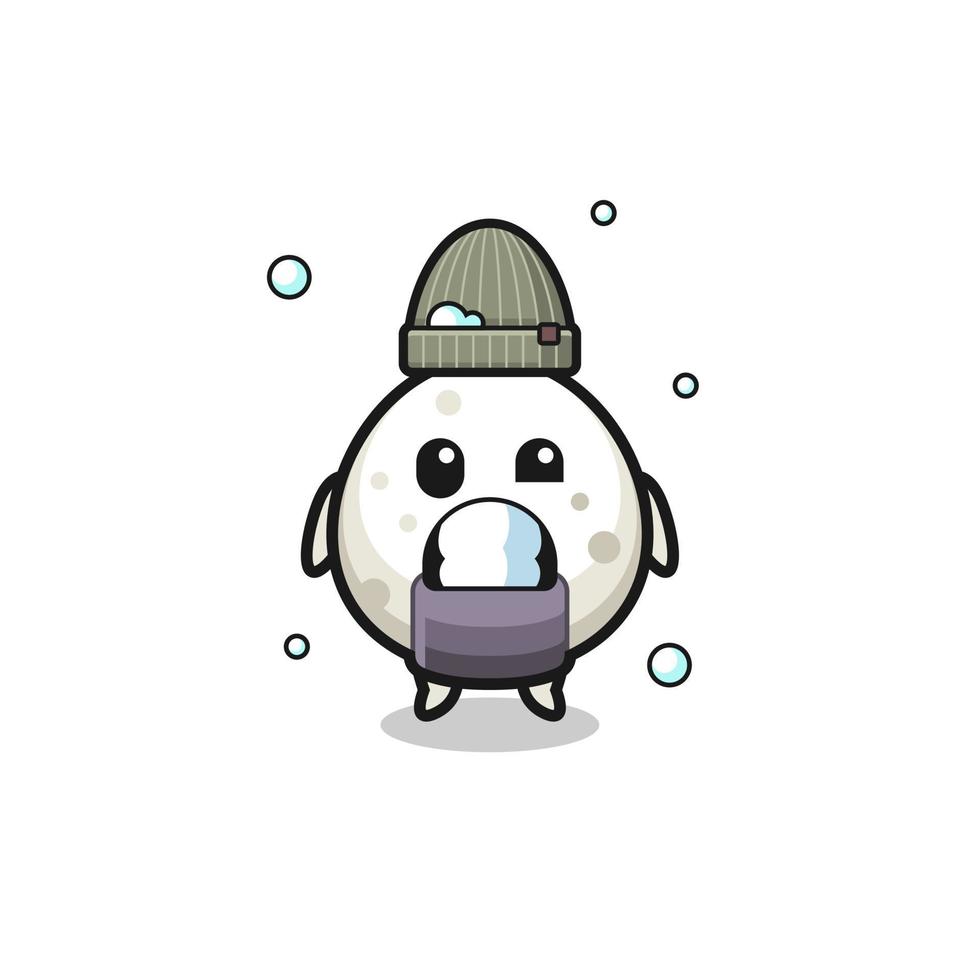 cute cartoon onigiri with shivering expression vector