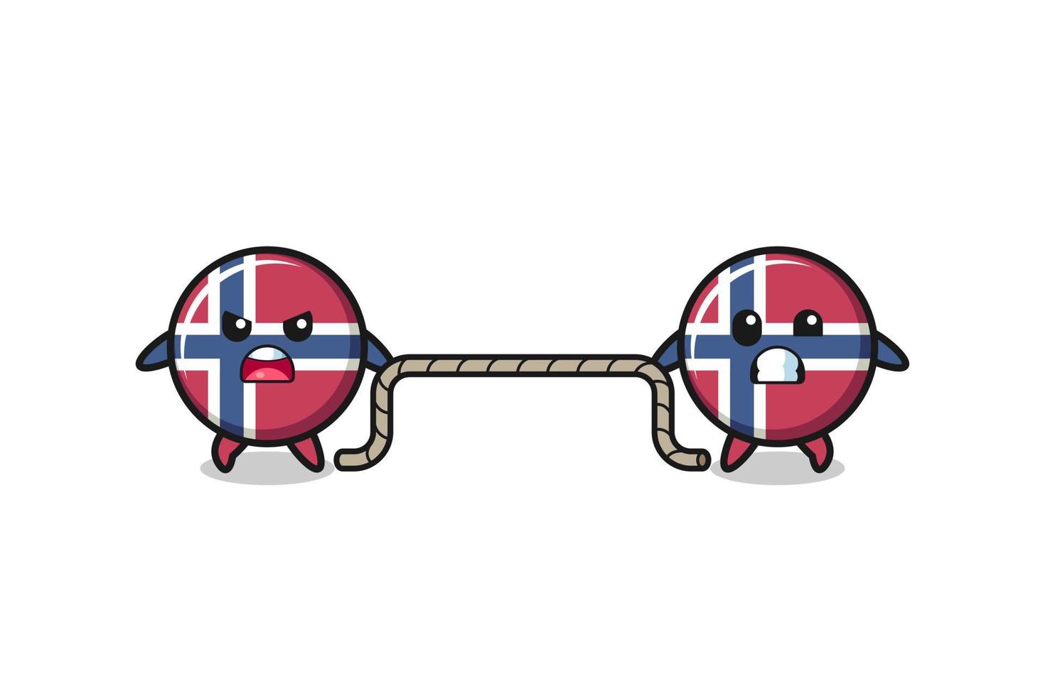 cute norway flag character is playing tug of war game vector