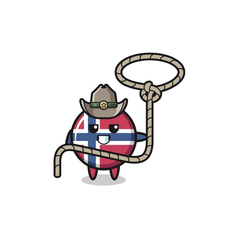 the norway flag cowboy with lasso rope vector