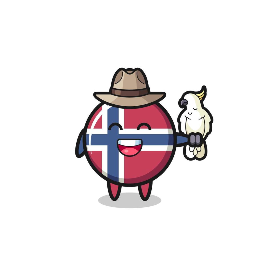 norway flag zookeeper mascot with a parrot vector