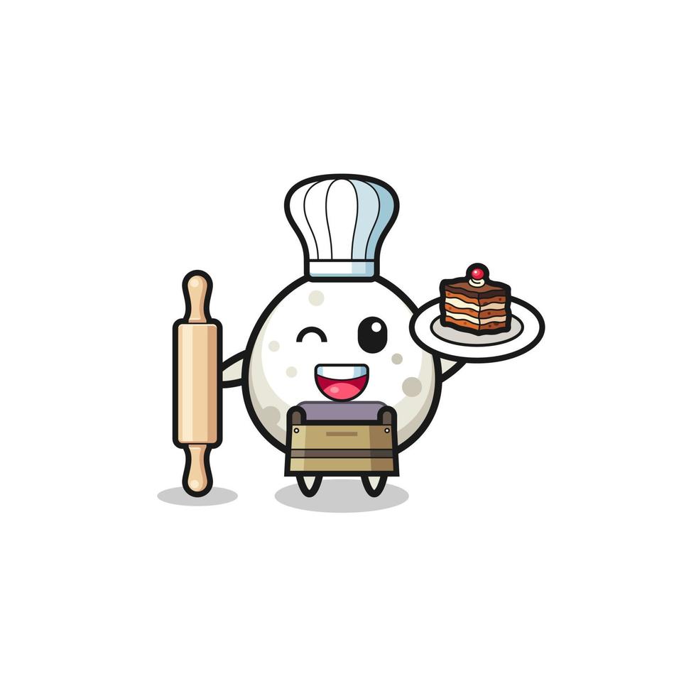 onigiri como mascota del chef de repostería sostiene un rodillo vector