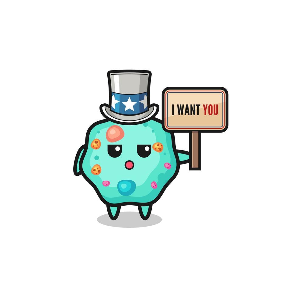 amoeba cartoon as uncle Sam holding the banner I want you vector