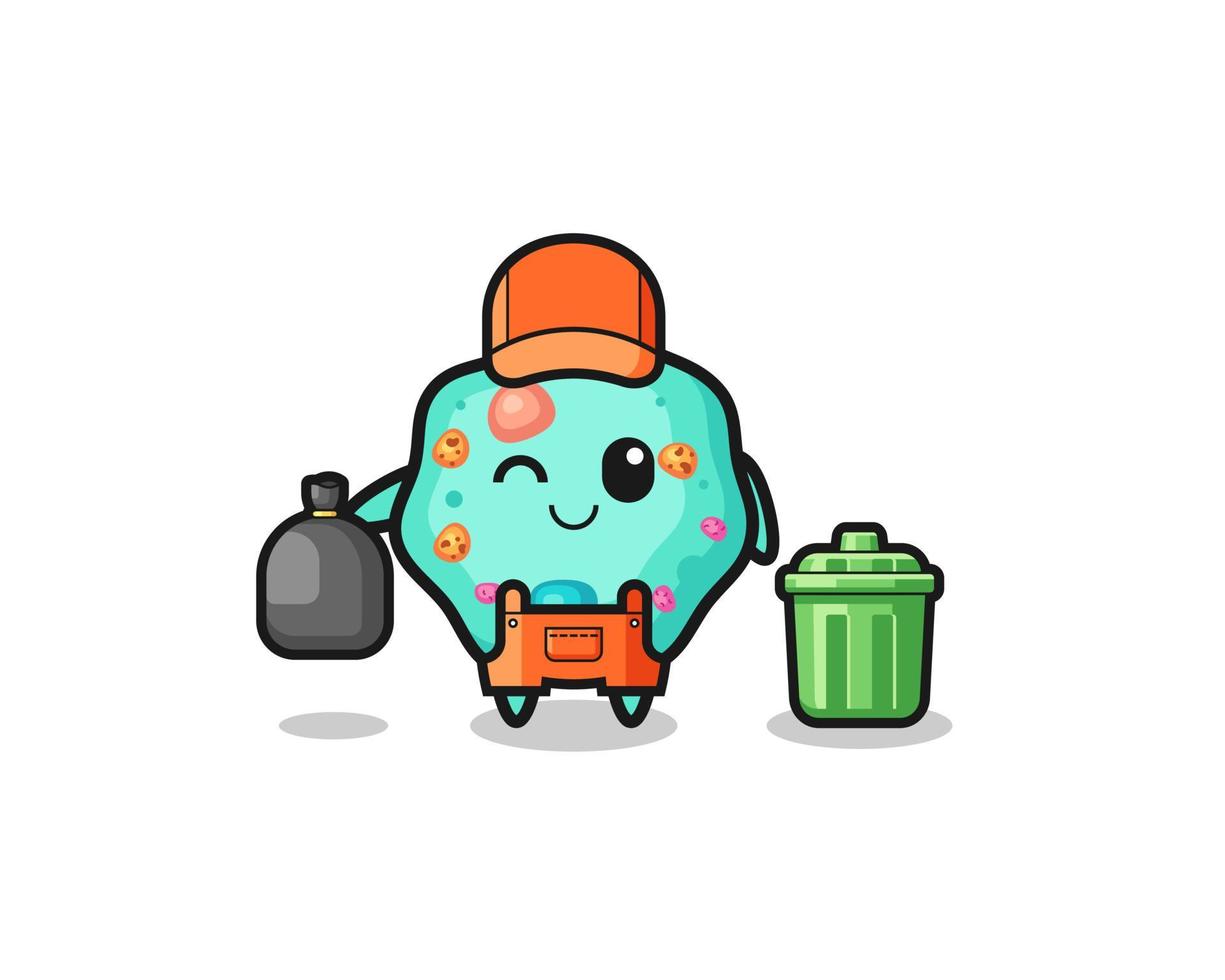 the mascot of cute amoeba as garbage collector vector