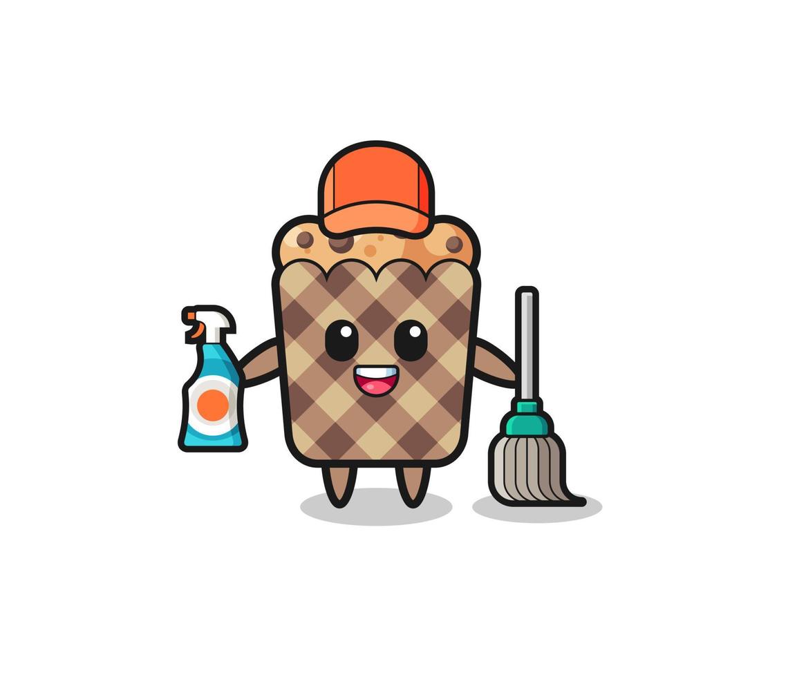 lindo personaje de muffin como mascota de los servicios de limpieza vector