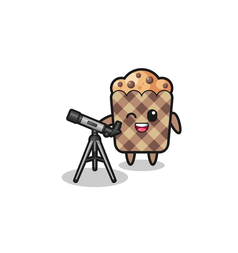 muffin astronomer mascot with a modern telescope vector