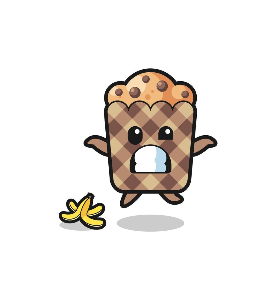 muffin cartoon is slip on a banana peel vector