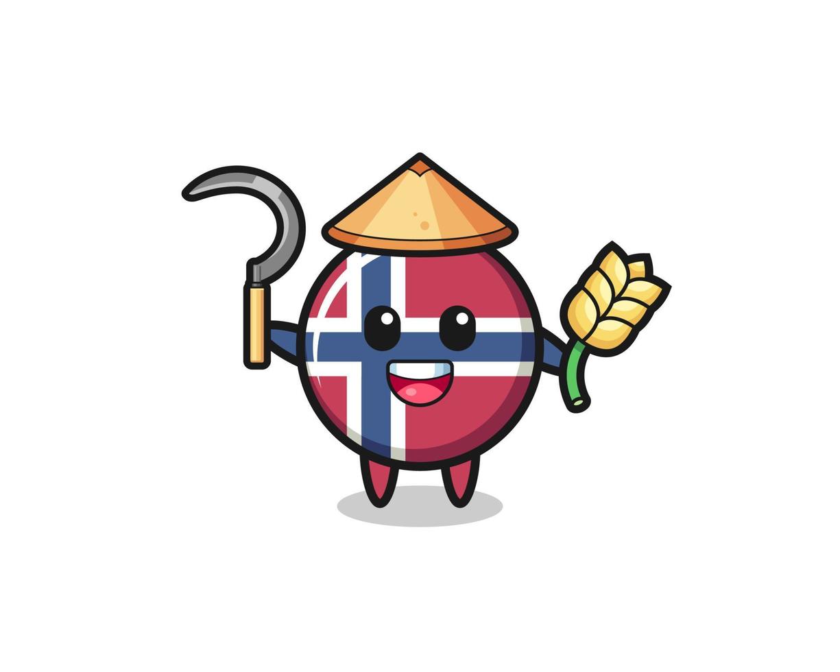 noruega bandera asia agricultor con arroz vector