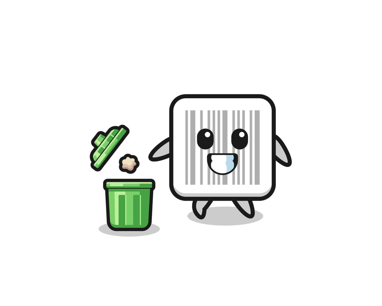 illustration of the barcode throwing garbage in the trash can vector