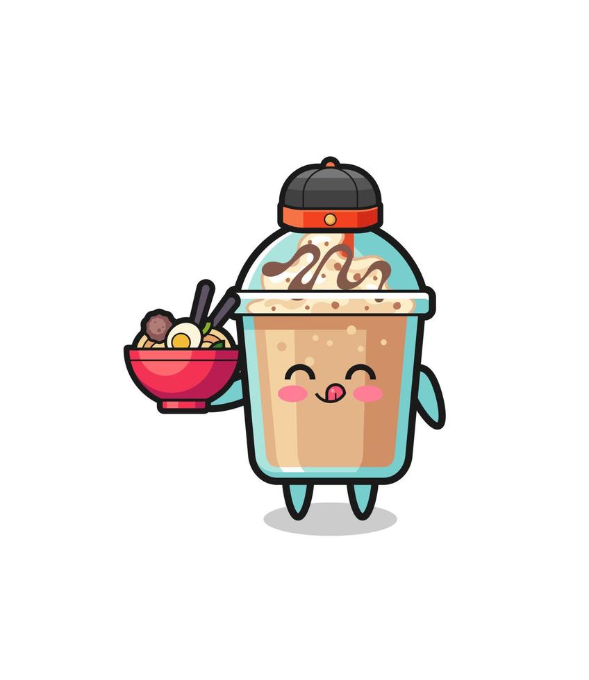 milkshake as Chinese chef mascot holding a noodle bowl vector