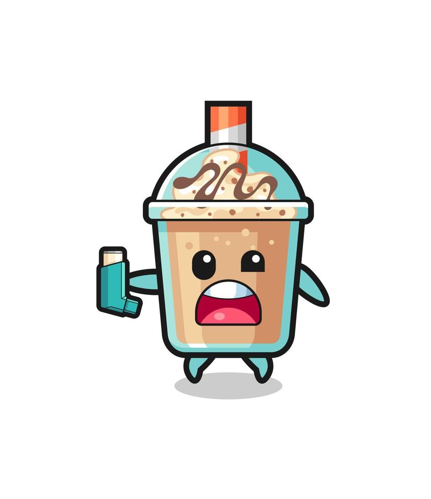 milkshake mascot having asthma while holding the inhaler vector