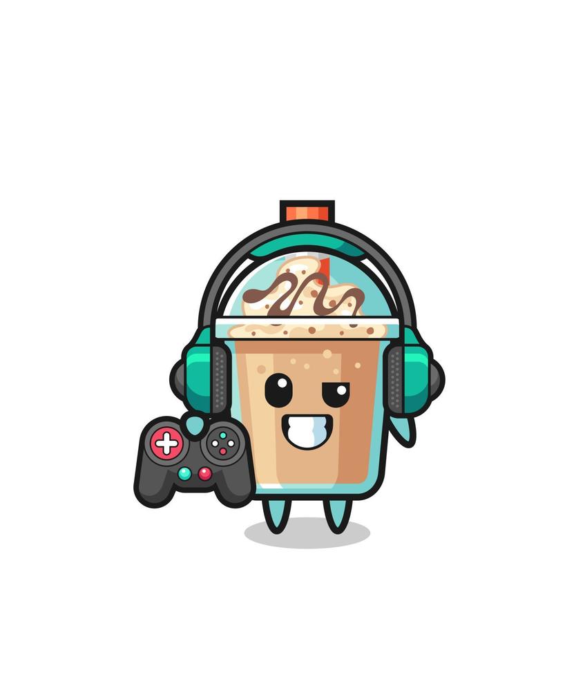 milkshake gamer mascot holding a game controller vector