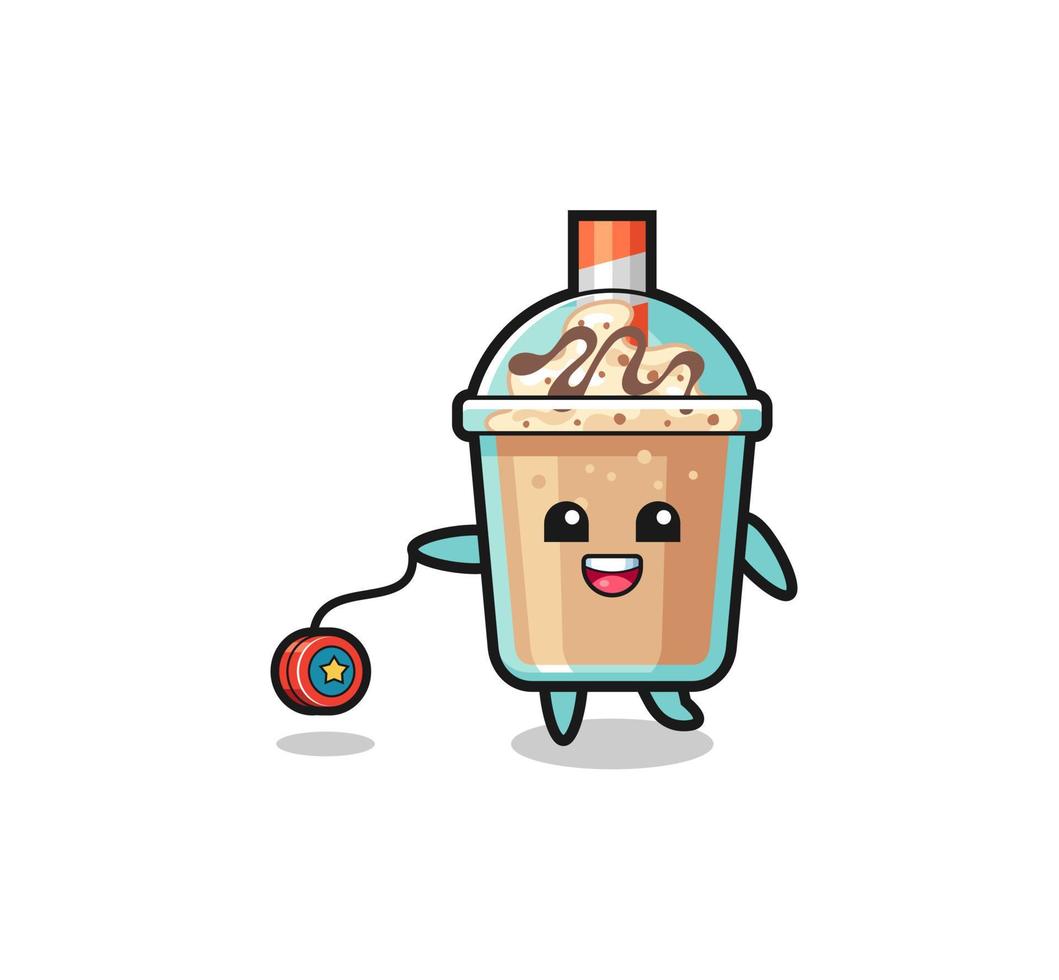 cartoon of cute milkshake playing a yoyo vector