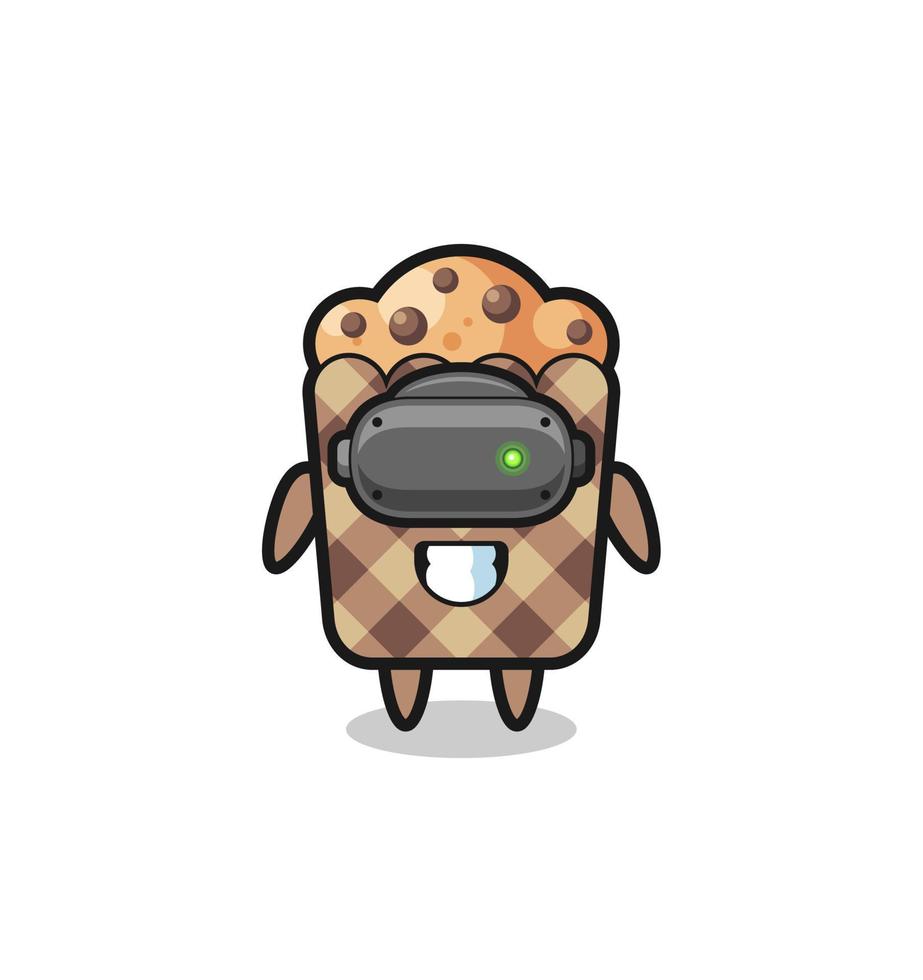 cute muffin using VR headset vector
