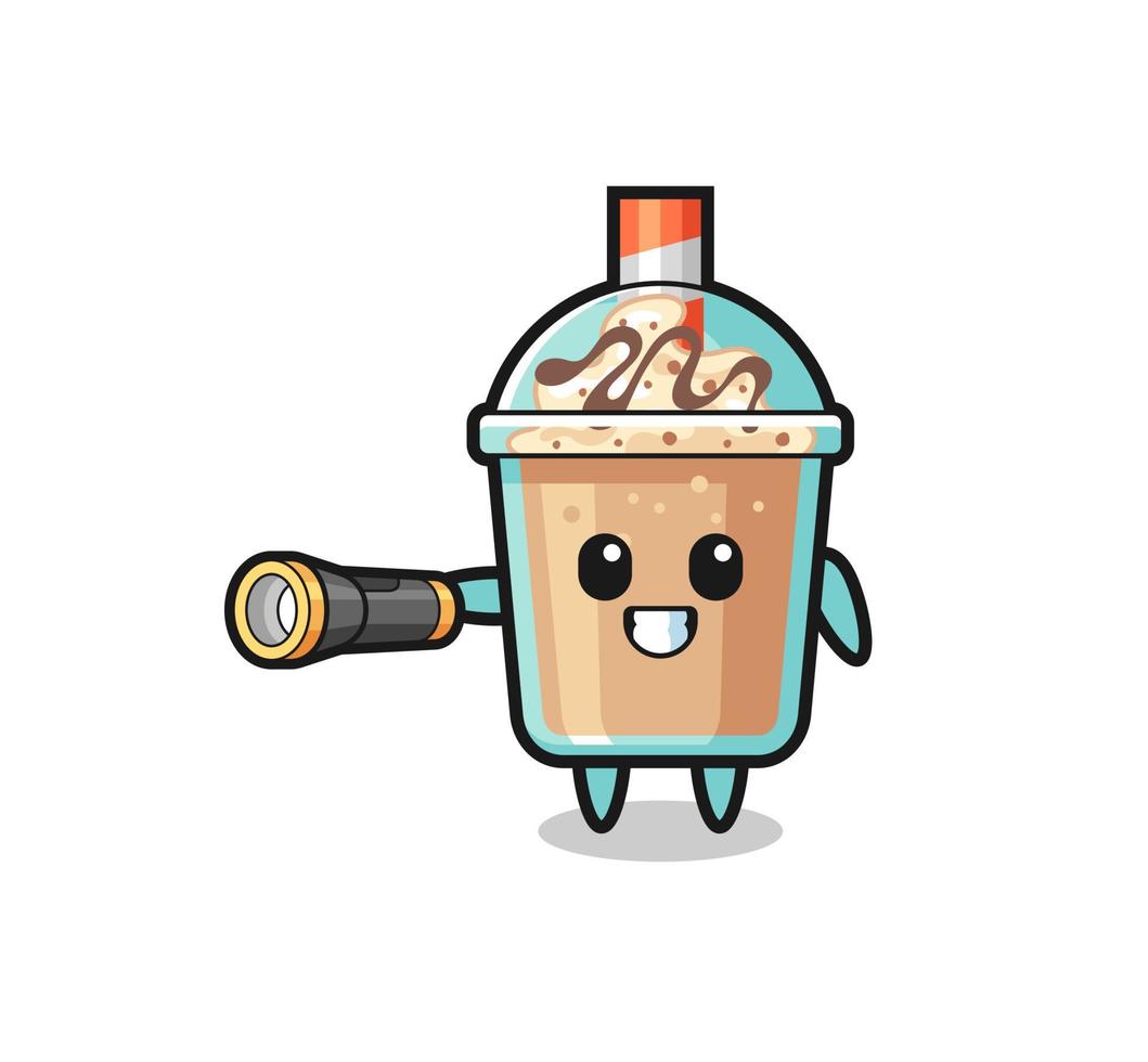milkshake mascot holding flashlight vector
