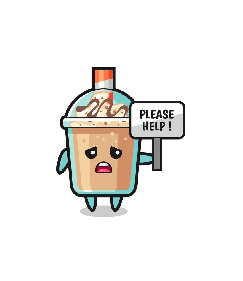 cute milkshake hold the please help banner vector