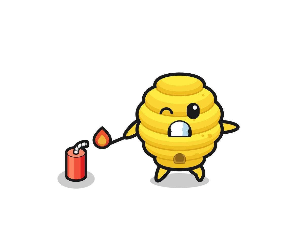 bee hive mascot illustration playing firecracker vector