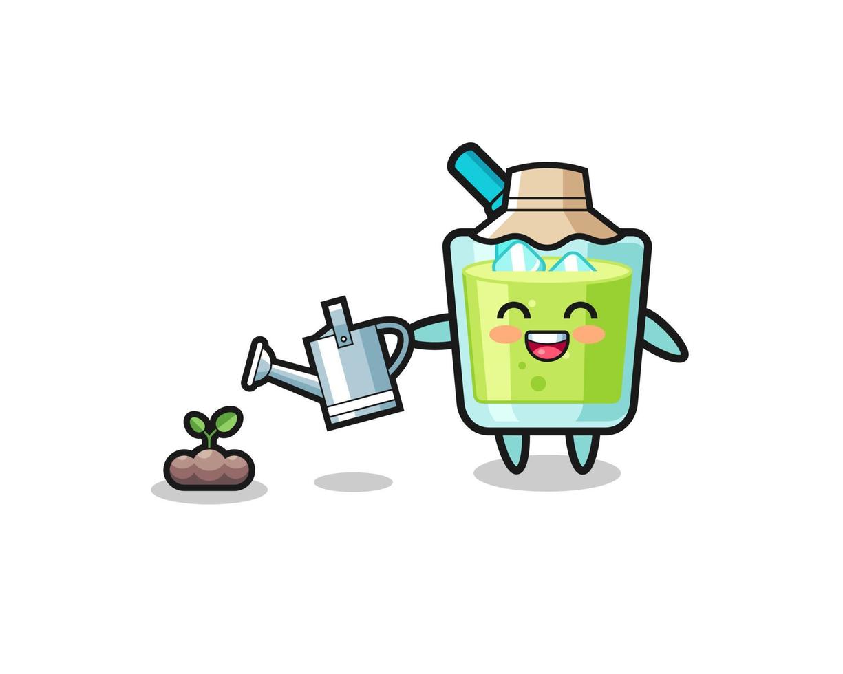 cute melon juice is watering plant seeds vector