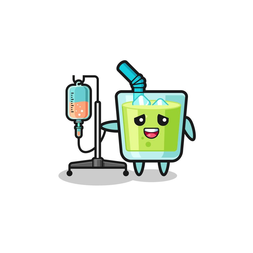 cute melon juice character standing with infusion pole vector