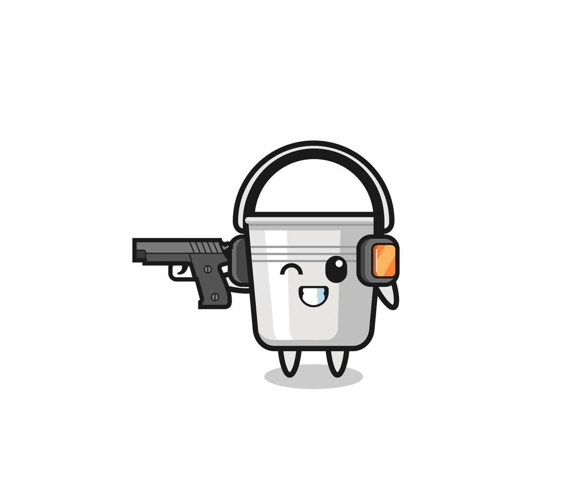 illustration of metal bucket cartoon doing shooting range vector