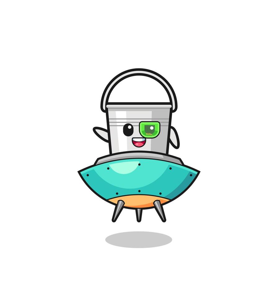 metal bucket cartoon riding a future spaceship vector