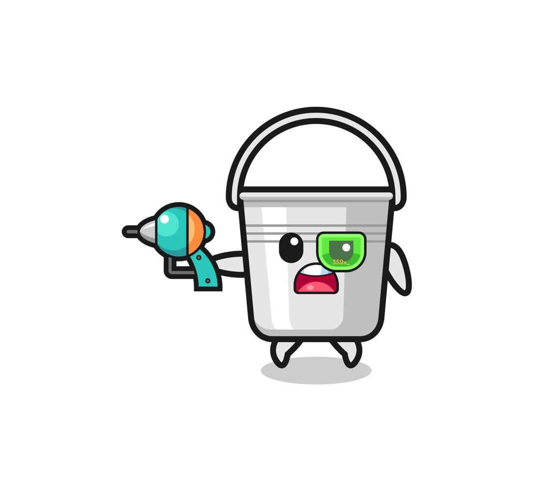 cute metal bucket holding a future gun vector