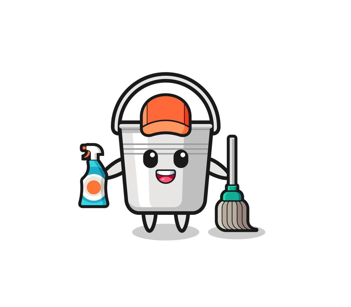 cute metal bucket character as cleaning services mascot vector