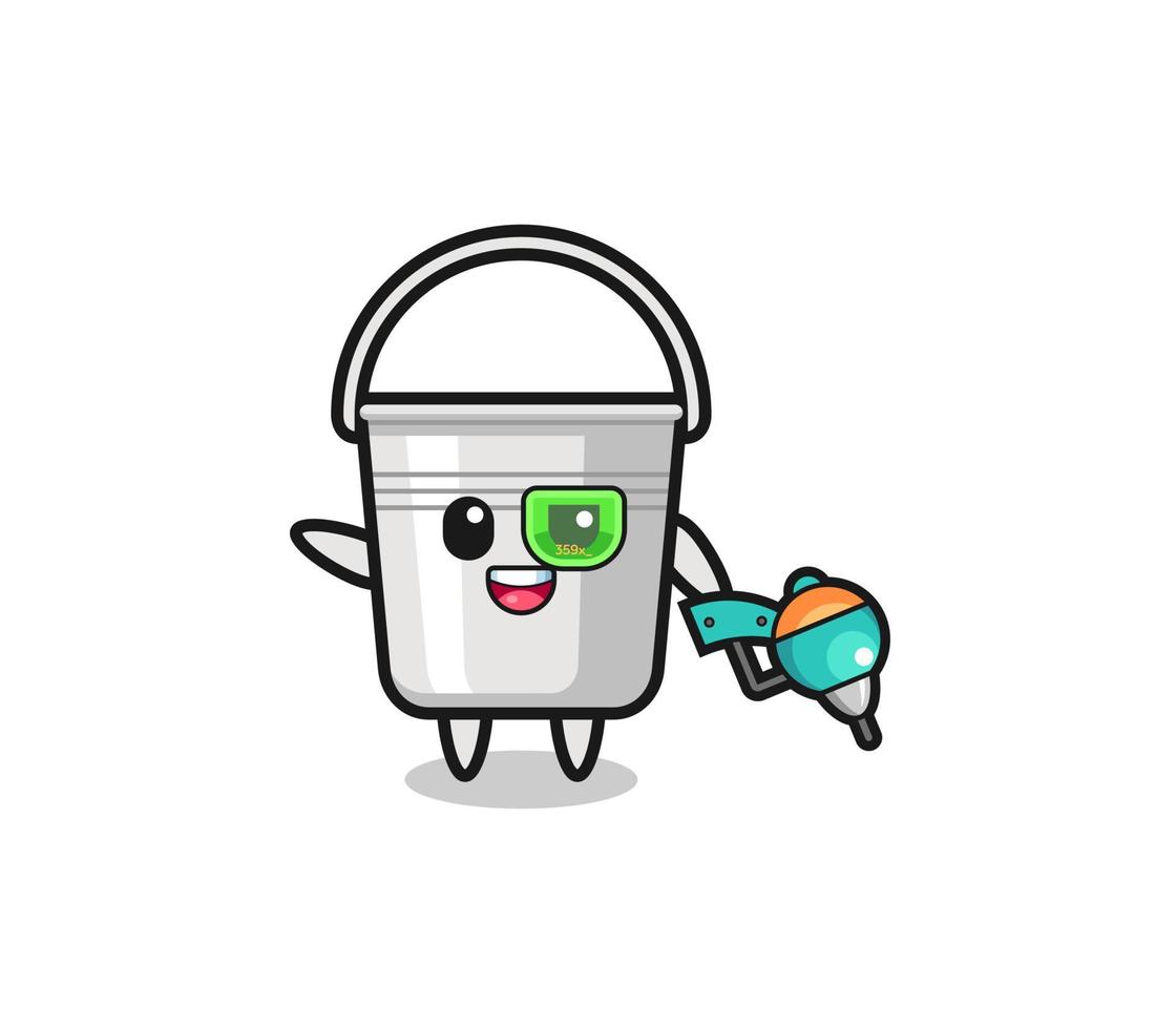 metal bucket cartoon as future warrior mascot vector