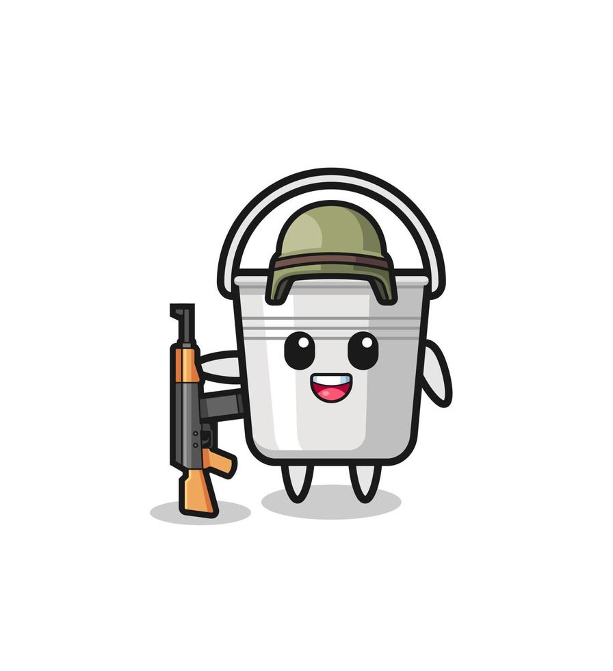 cute metal bucket mascot as a soldier vector