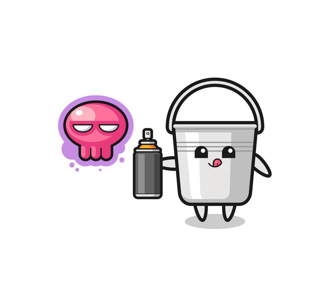 metal bucket cartoon make a graffiti with a spray paint vector