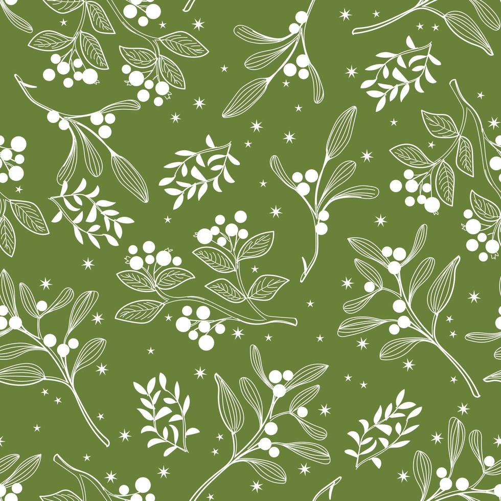 Foliage seamless pattern on green vector