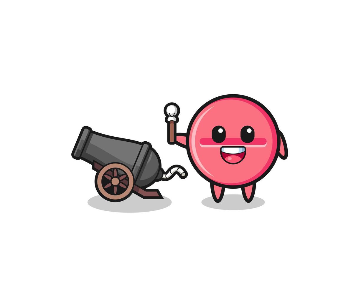 cute medicine tablet shoot using cannon vector