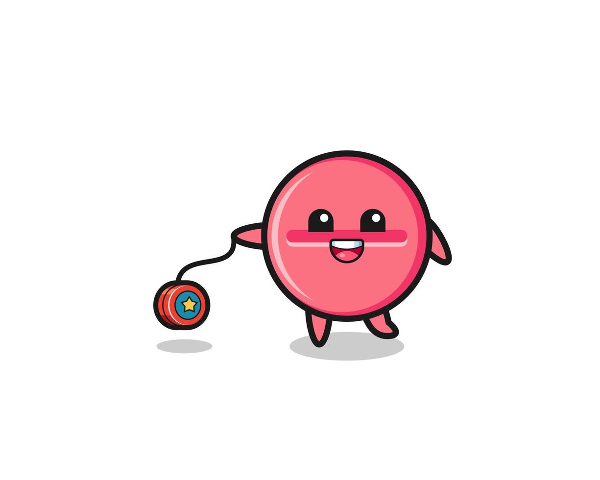 cartoon of cute medicine tablet playing a yoyo vector