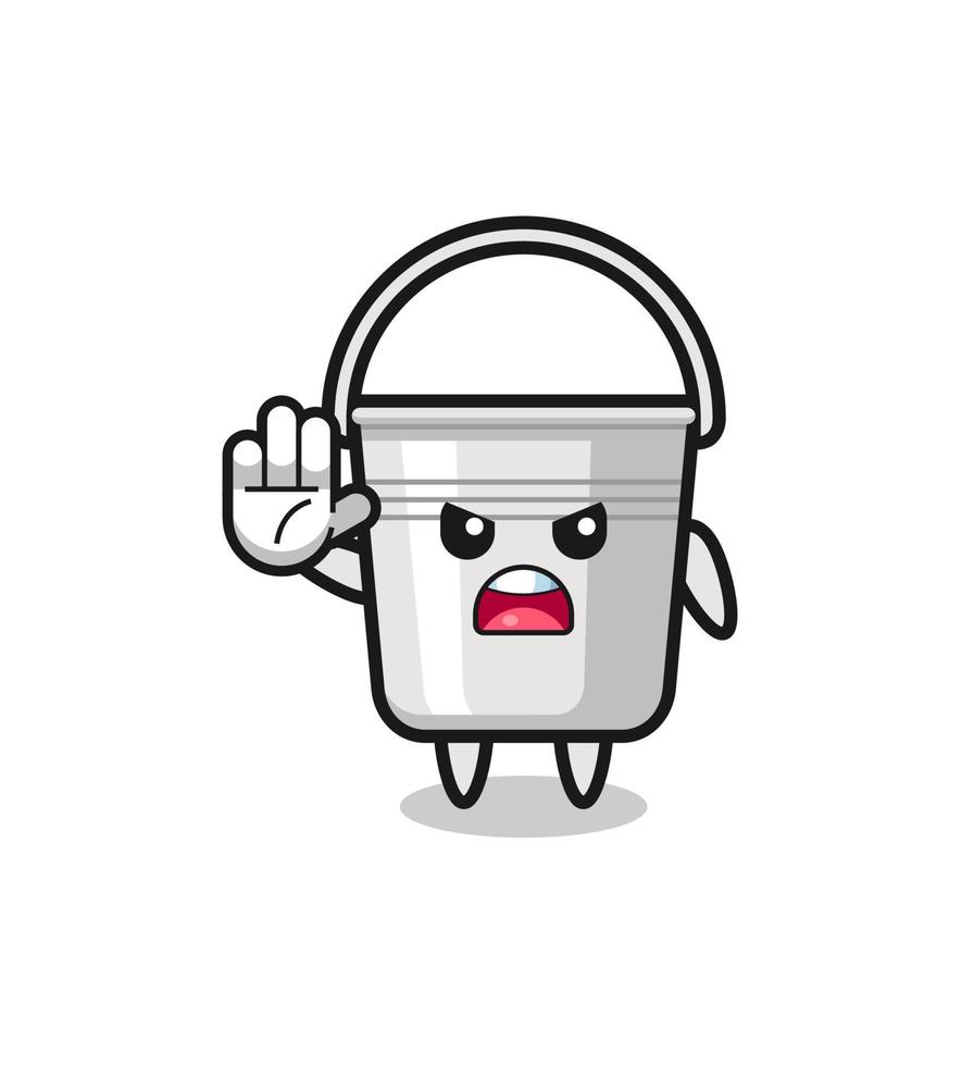 metal bucket character doing stop gesture vector