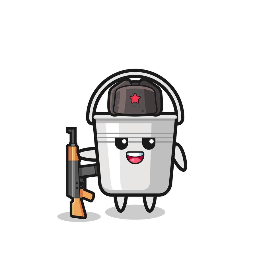 cute metal bucket cartoon as Russian army vector