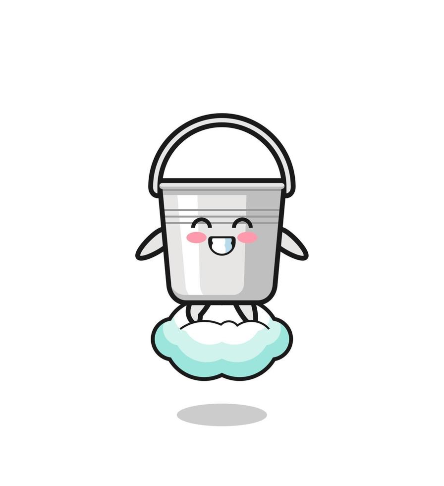 cute metal bucket illustration riding a floating cloud vector