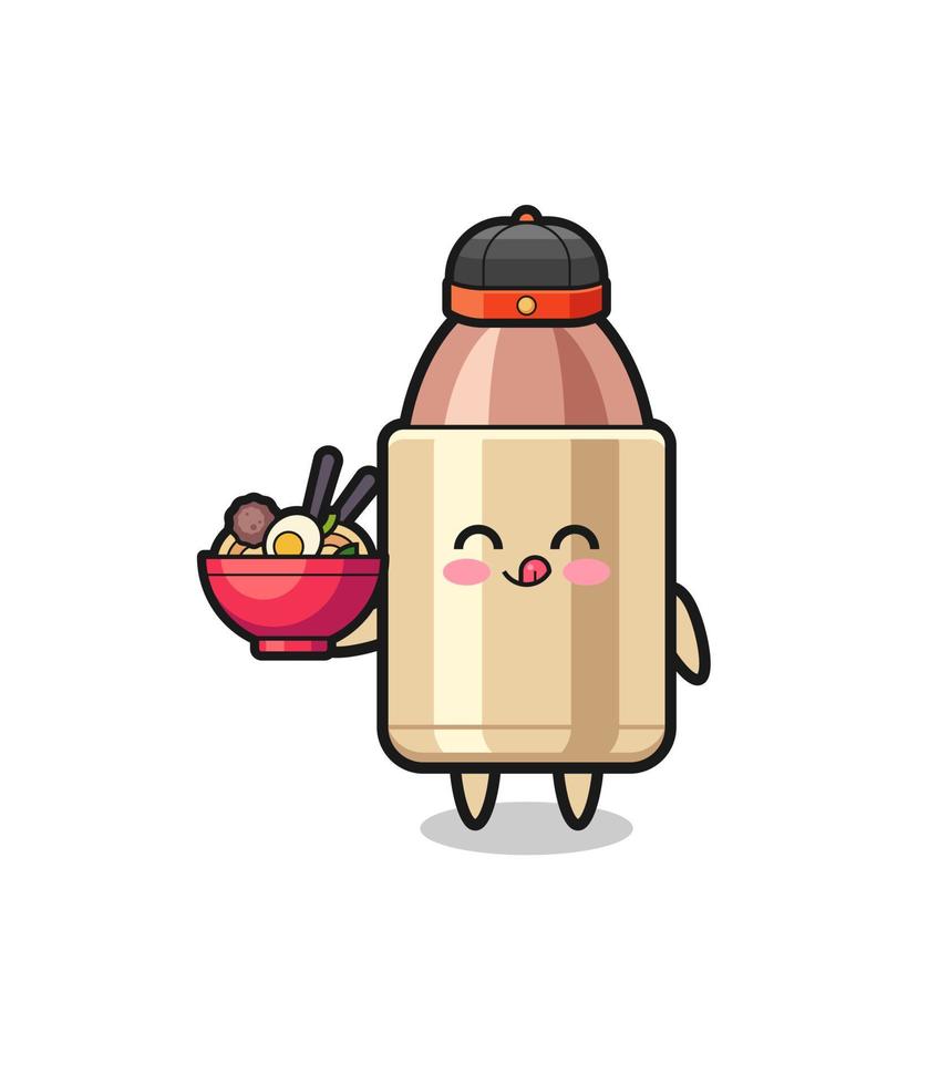 bullet as Chinese chef mascot holding a noodle bowl vector