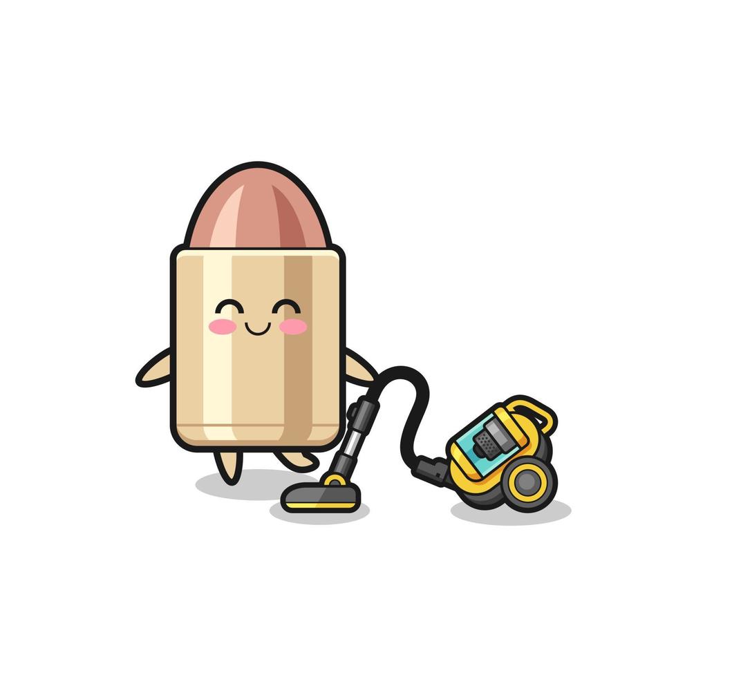 cute bullet holding vacuum cleaner illustration vector