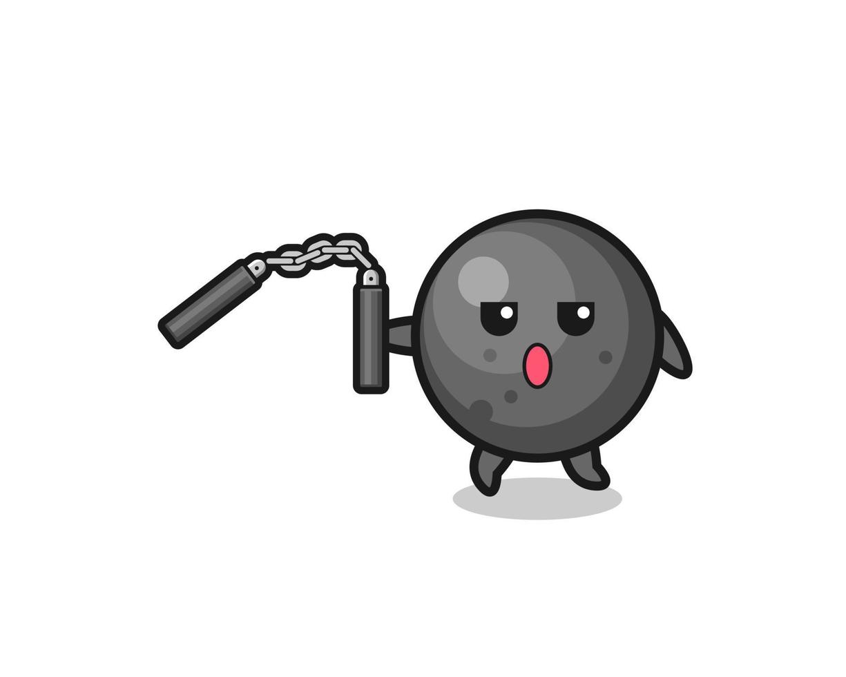 cartoon of cannon ball using nunchaku vector