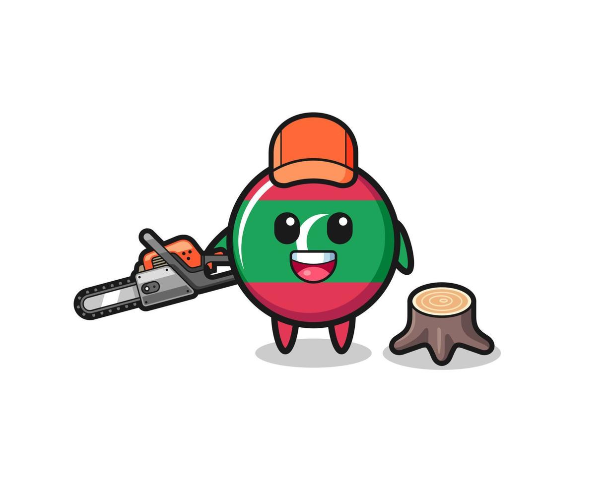 maldives flag lumberjack character holding a chainsaw vector