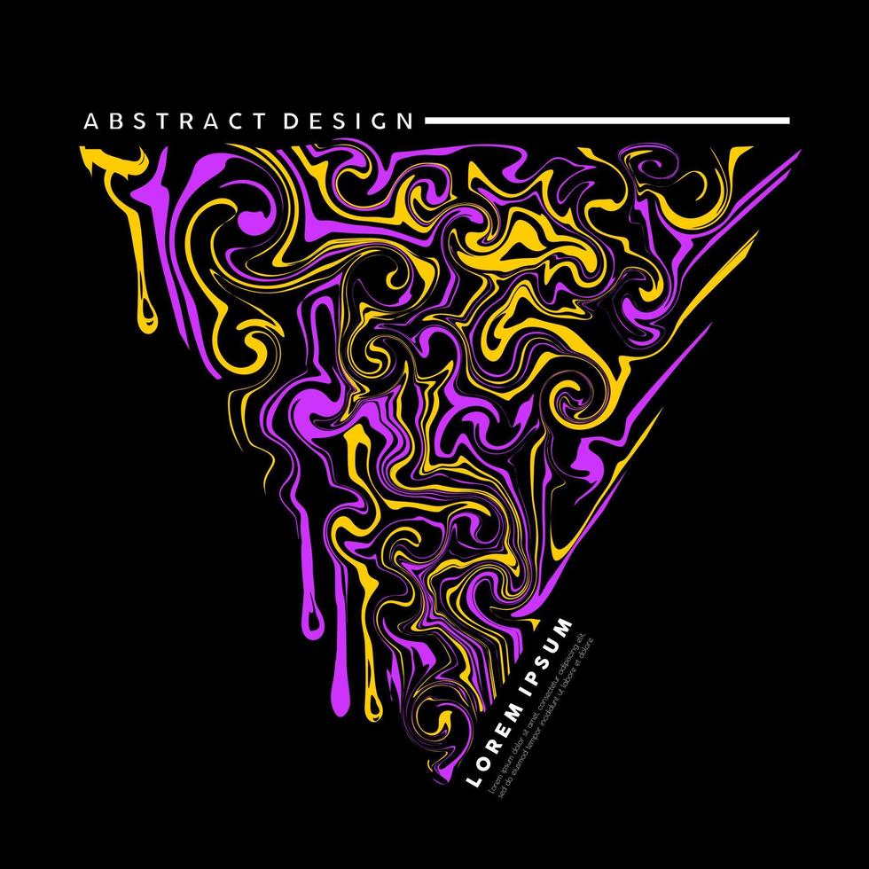 Triangular shape liquid art with mixed purple and yellow paint. Vector illustration