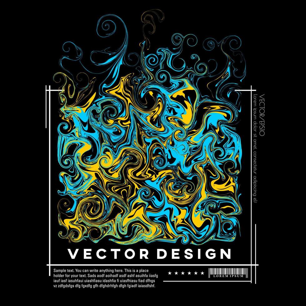 Abstract liquid paint and lines vector design in yellow and light blue, suitable for t-shirts, posters, banners, flyers, and other designs