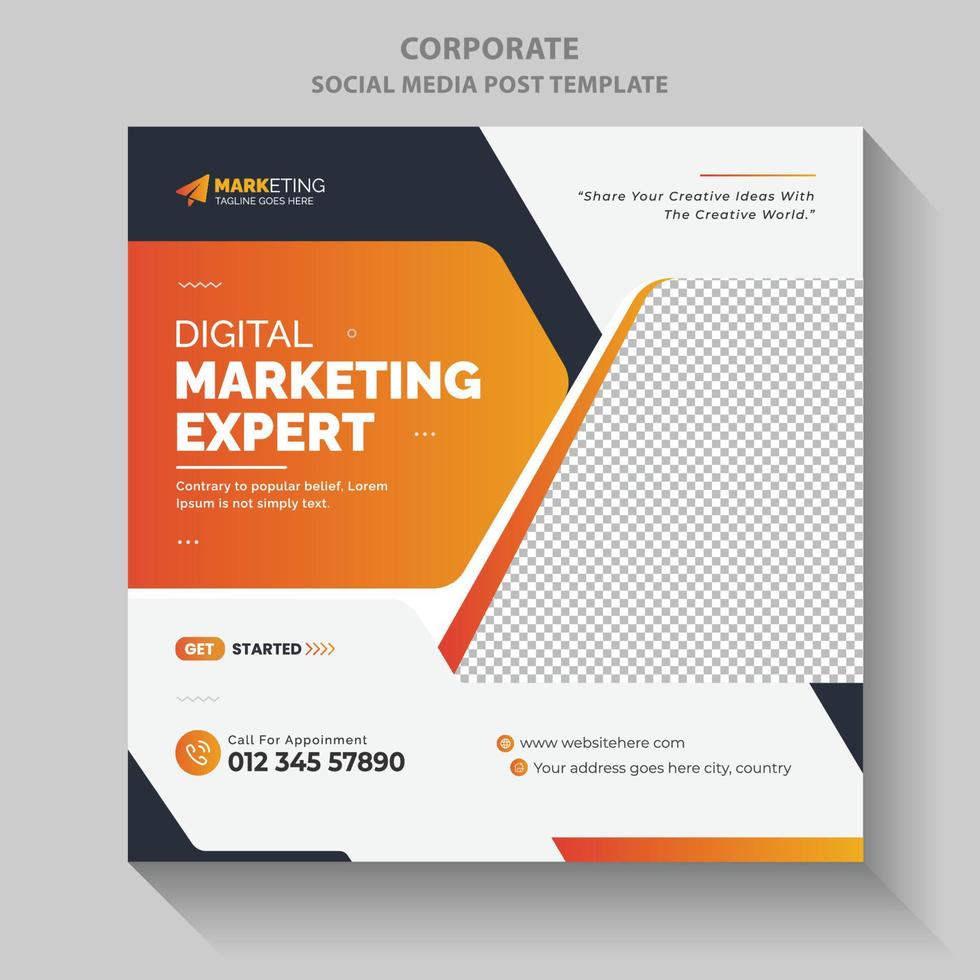 muestra de ejemplo de diseño de plantilla de publicación de banner de redes sociales de marketing digital de negocios corporativos naranja vector