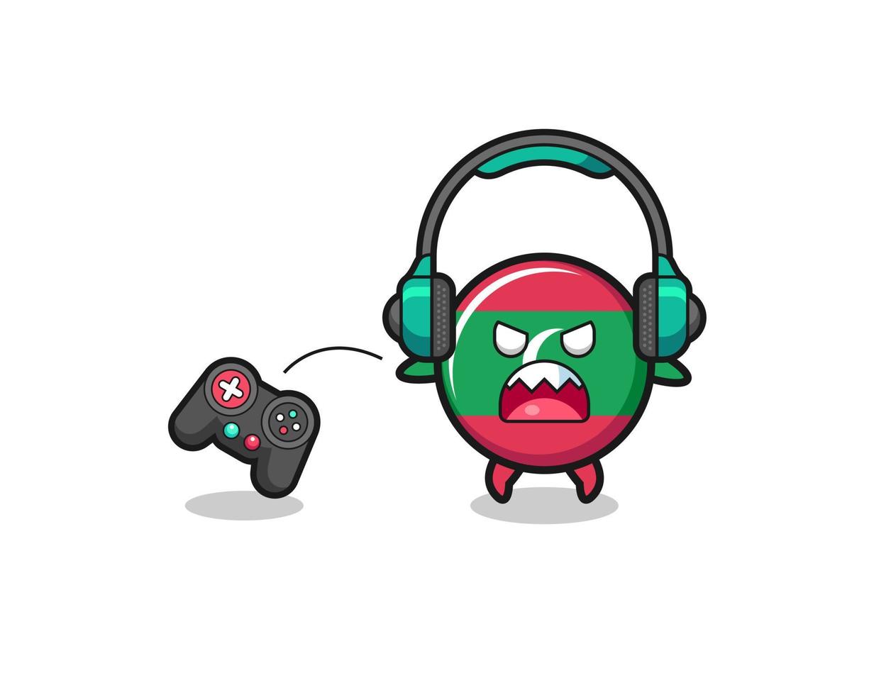 maldives flag gamer mascot is angry vector