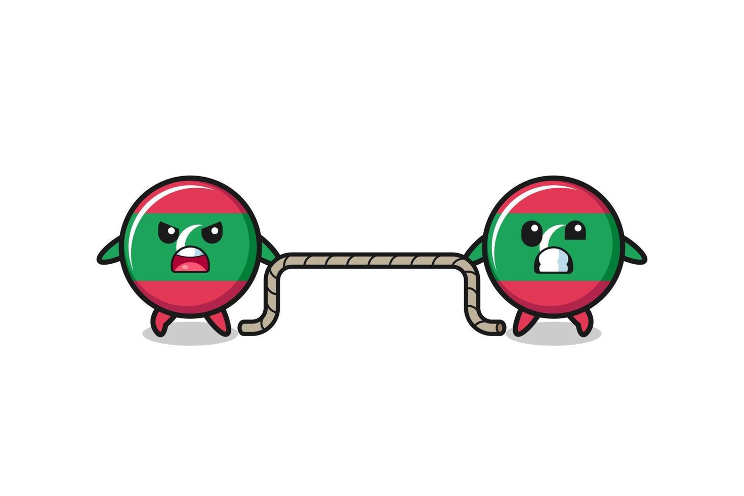 cute maldives flag character is playing tug of war game vector