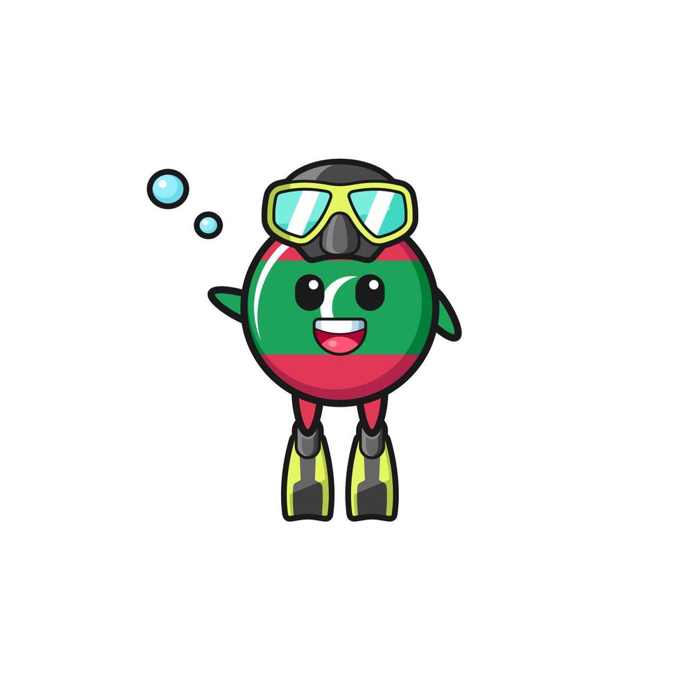 the maldives flag diver cartoon character vector